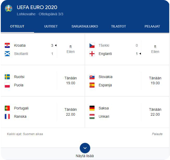tulostaulukko euro 2020