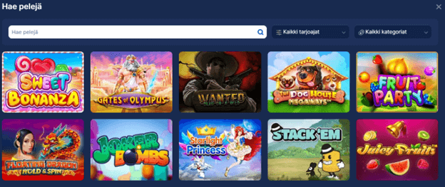 Kuva Wombet Casinon erilaisista peleistä