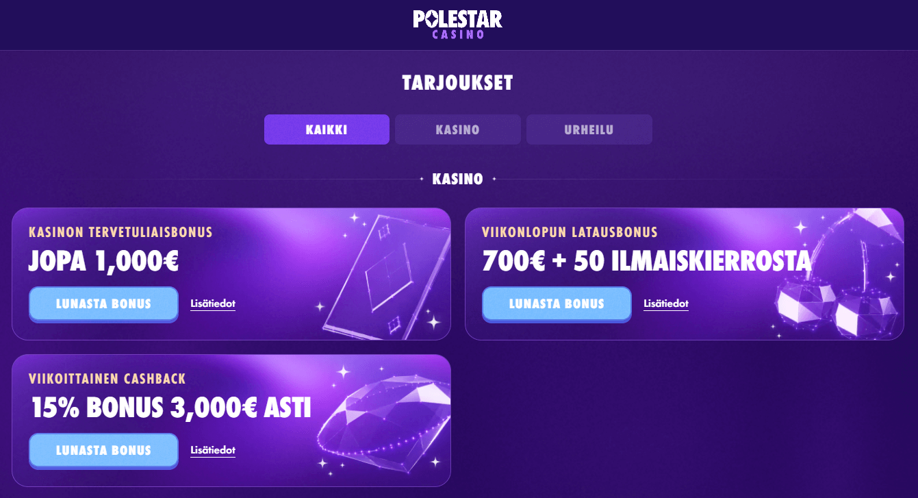 polestarcasino kampanjat ja bonukset