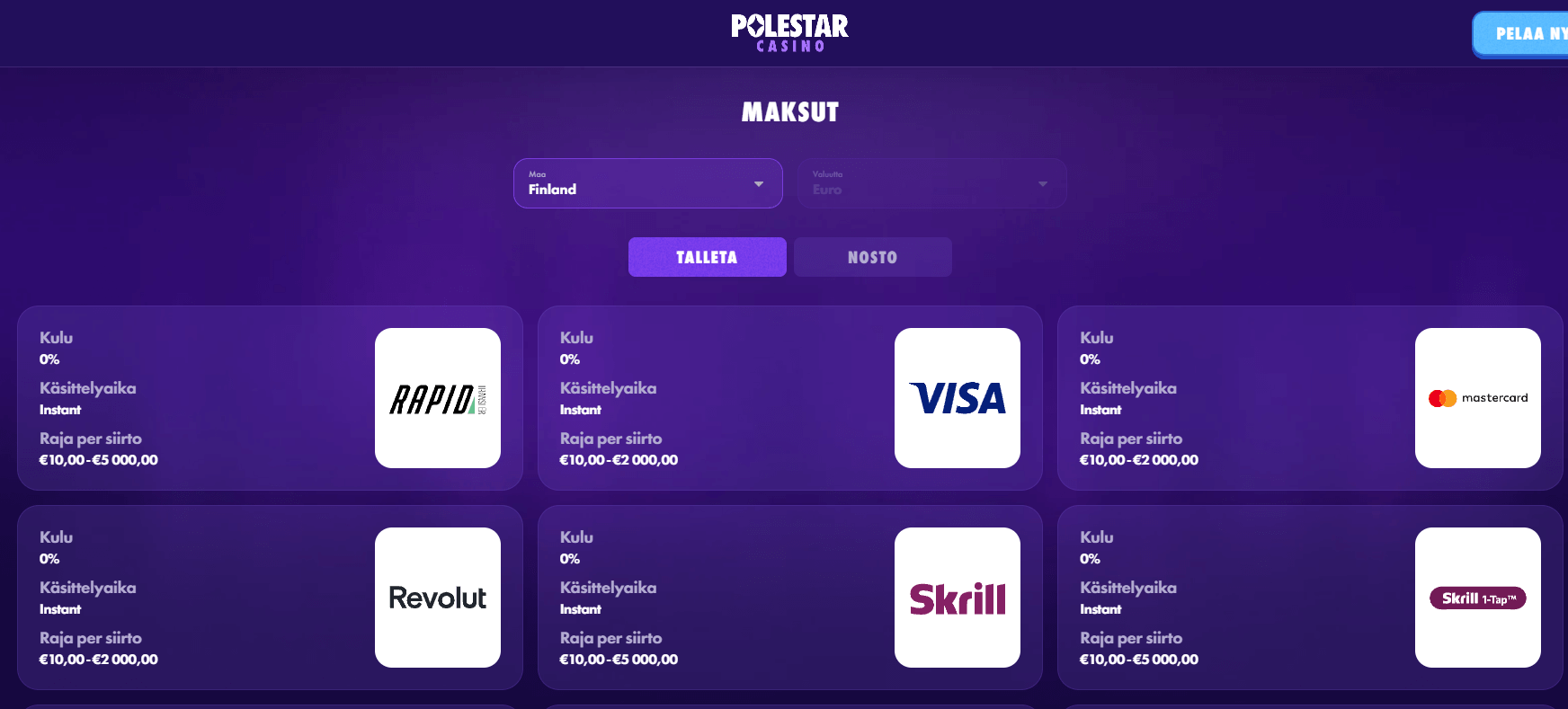 polestarcasino maksutavat