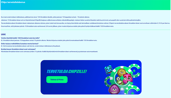 chipz casino bonukset ja tarjoukset