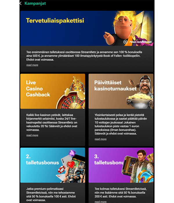 streambetz bonukset ja tarjoukset