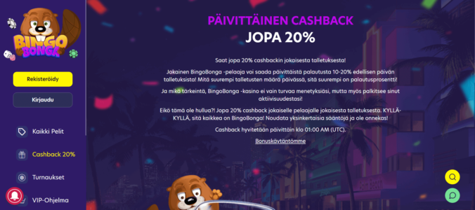 Bingobonga kasino cashback