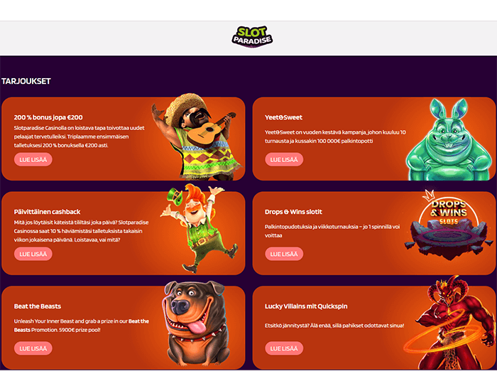 slot paradise bonukset ja tarjoukset