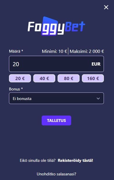 foggybet kasino tallettaa ja pelata