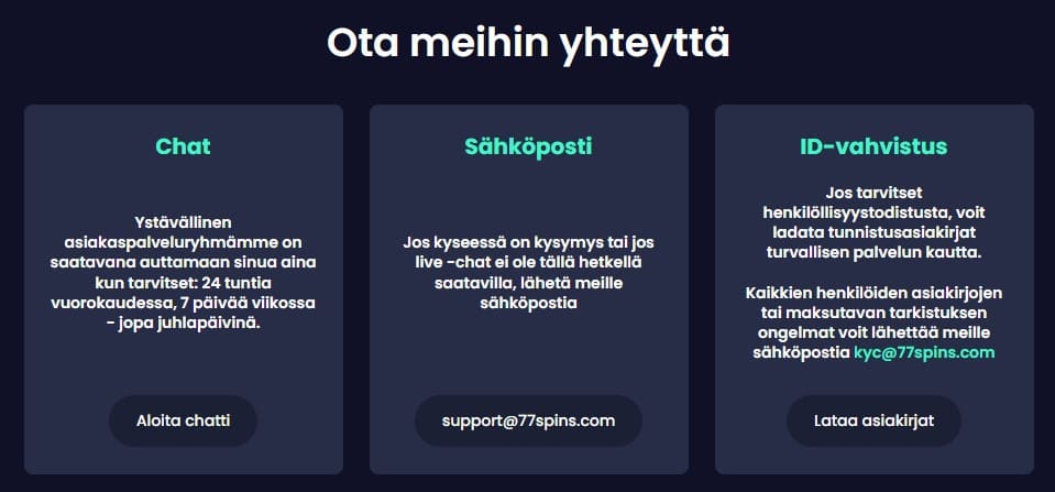77spins casino tuki