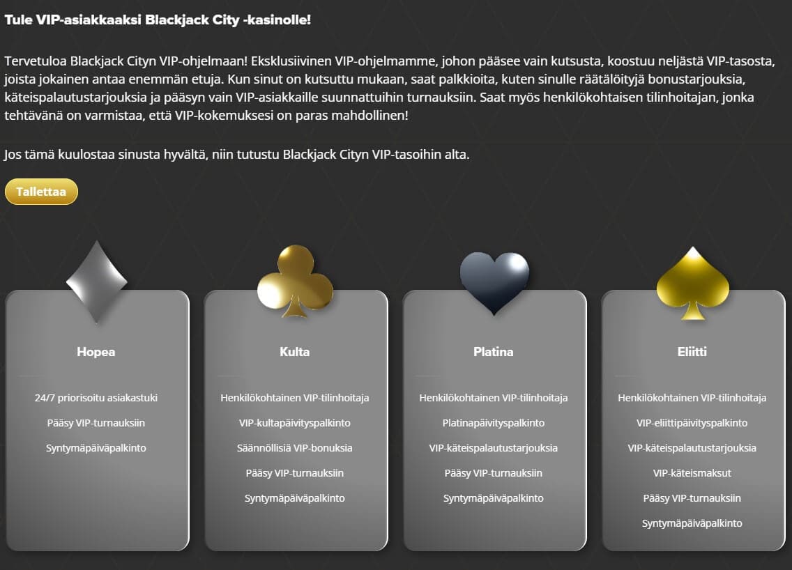 blackjack city kasino bonukset ja tarjoukset