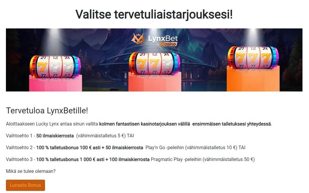 lynxbet kasino bonukset ja tarjoukset