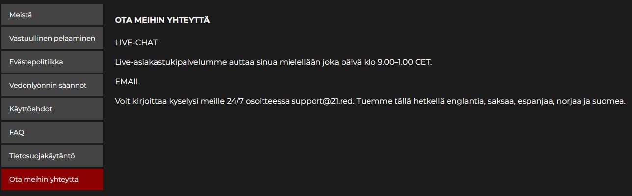 21red kasino tuki