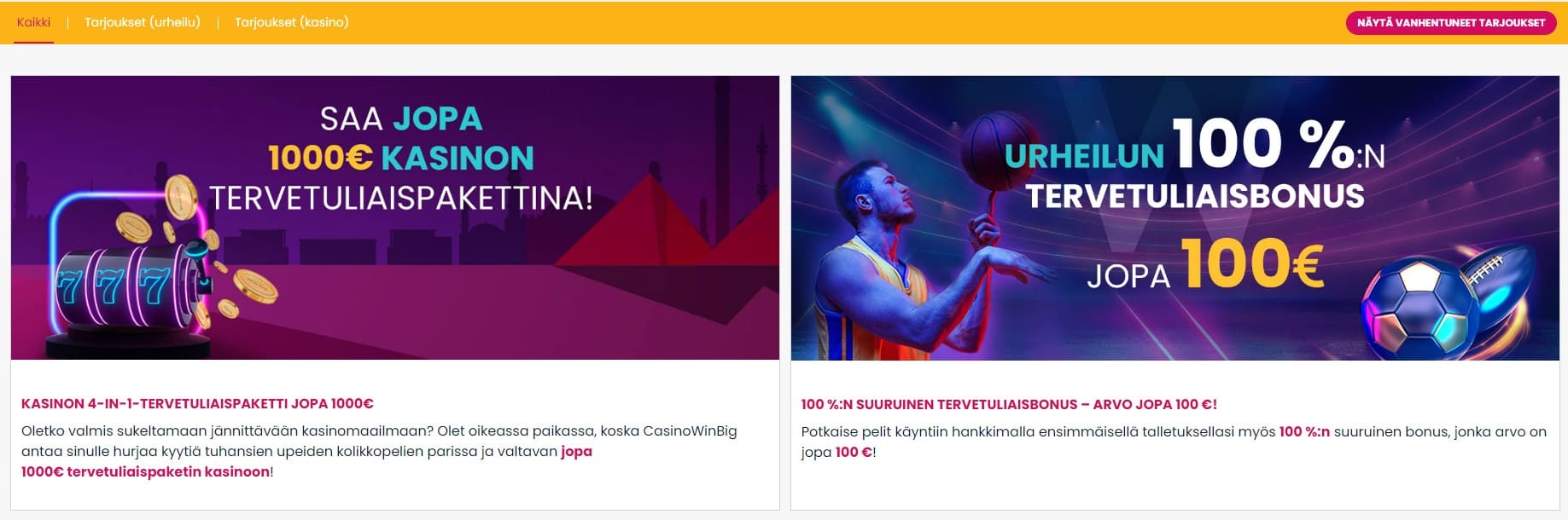 casino win big bonukset ja tarjoukset