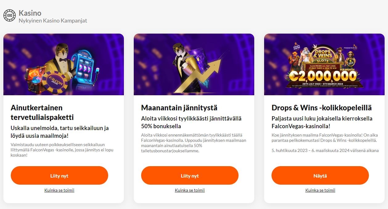 falcon vegas kasino bonukset ja tarjoukset