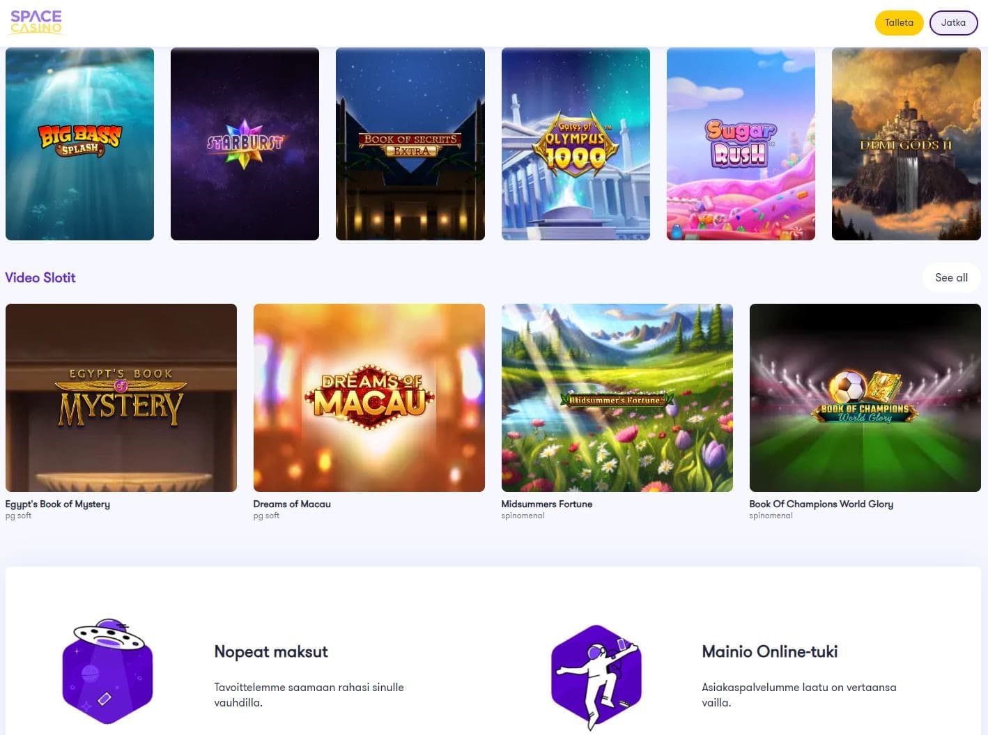 space casino maksaa ja pelata