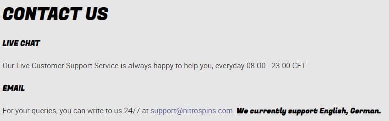 nitrospins kasino tuki