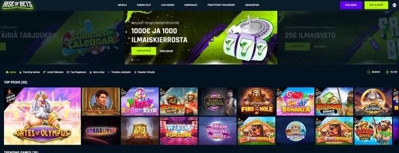 Rise of Bets kuvakaappaus kotisivu