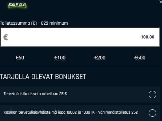 Rise of Bets Talletus ikkuna