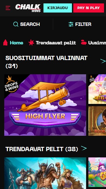 Kuvakaappaus pelivalikoimasta Chalkwins kasinolla