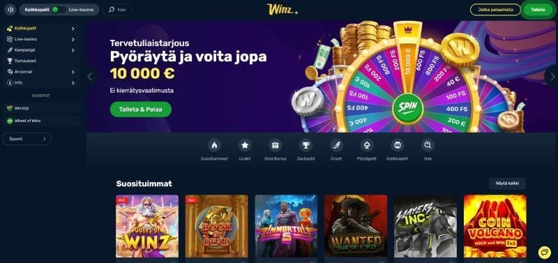 winz.io kasino maksaa ja pelata