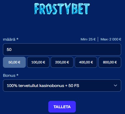 frostybet casino talletukset ja kotiutukset