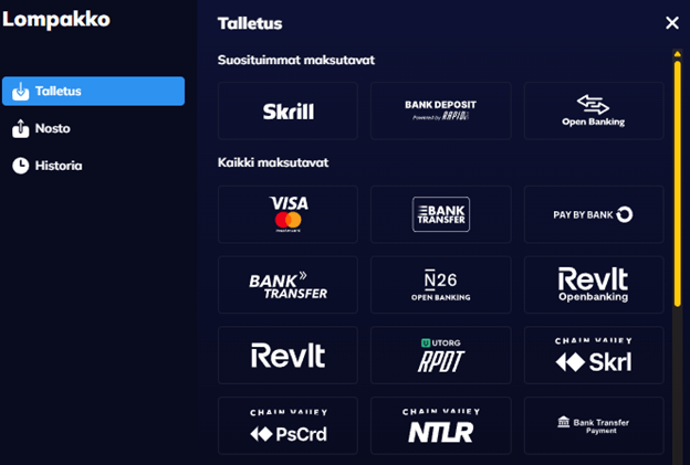Kuva Rioace Casinon pankkisivulta