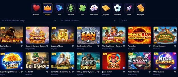 Kuva Rioace Casinon pelisivulta