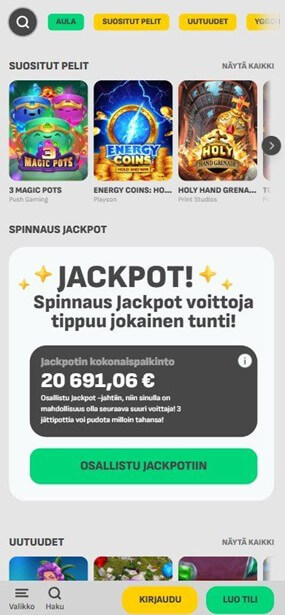 Kuva Spinnauksen mobiiliversiosta