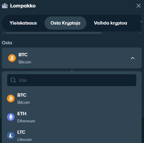 Yleisimmät kryptovaluutat