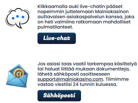 mainio kasino Asiakaspalvelu