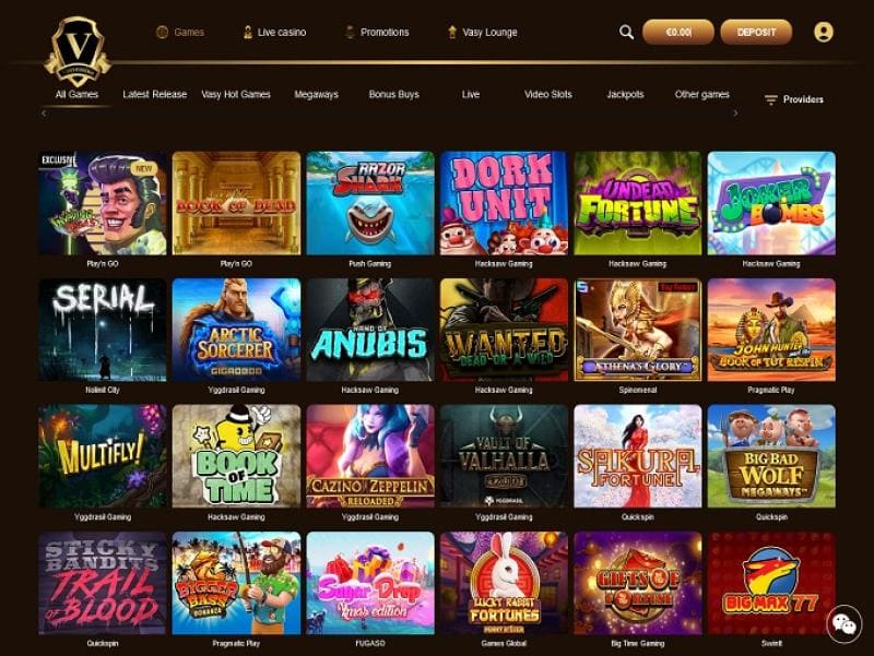 vasy casino Pelivalikoima