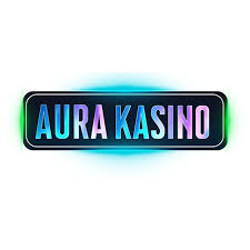 Aurakasinon logo: Aura Kasino -teksti neonsinisellä hehkulla mustassa kehyksessä